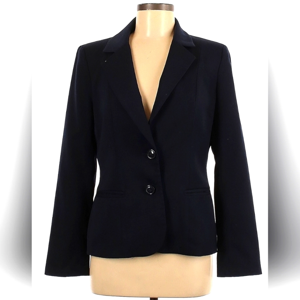 Anne Klein Navy Blue Two-Button Blazer